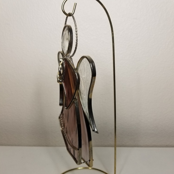 Stained Glass Angel Suncatcher Signed Pink White Christmas‎ Angel 9"Hx6"W - Picture 9 of 11